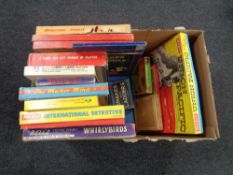 A box of vintage board games, Larry the Lamb, International detective, Union Pacific,