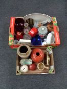 Two boxes of 1970's glassware, West German vase, beer stein,