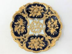 A 20th century Meissen cobalt blue and gilt plate,