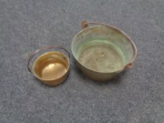 Two brass cast iron handled jam pans