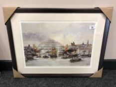 After Tom MacDonald : Shipping on the Tyne, reproduction in colours, signed in pencil,