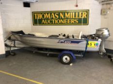 A Linder 400 Sportsman aluminium boat, length 4.01 metres, beam 1.