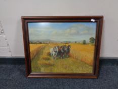 20th century school, Horses at work in hay field, oil, framed.