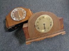 Two 1930s oak cased mantel clocks (A/F).