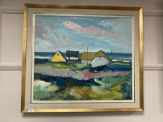 Continental school : Buildings by a coast, oil on canvas, 69 cm x 59 cm, initialed AS, framed.