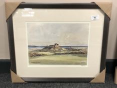 After Tom MacDonald : Bamburgh Golf Course, reproduction in colours, signed in pencil,