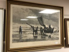 Continental School : Ved Skagens Strand, monochrome print, 71 cm x 45 cm, framed.