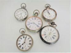 Five over-sized vintage pocket watches.