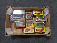 A box containing boxed die cast buses to include exclusive first editions, Corgi etc.