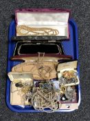 A tray of costume jewellery - brooches, Lotus pearls,