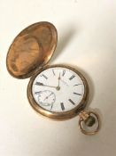 A 9ct gold full hunter Waltham pocket watch, Denison Watch Case Co.