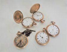 Five gold plated pocket watches including two full hunters.