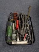 A tray containing a tin plate Meccano train set to include LNER 1784 locomotive with wagons, track,