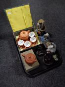 A tray containing oriental style Japanese figures, resin Buddha's,