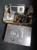 A BSR P128R Stereo Sound 1020 stereo system together with a box containing Hitachi cassette deck,