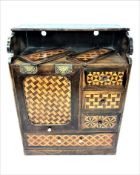A Japanese parquetry inlaid cabinet, Meiji period, height 36cm.