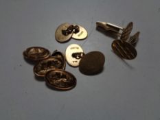 Three pairs of 9ct gold cufflinks. CONDITION REPORT: 18.5g gross.