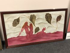 Continental School : Lovers in a landscape with cat, oil on canvas, signed Adelaide, 120 cm x 63 cm,