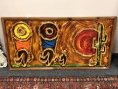 H Thwaite : Two Mexicans riding into sunset, mixed media, 120 cm x 59 cm, signed, framed.