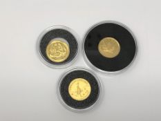 Three Elizabeth II .999 fine gold coins, each 1/20th oz. (3) CONDITION REPORT: 4.