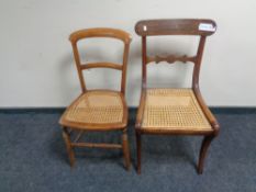 A 19th century brass inlaid bergere seated bedroom chair together with one further bergere seated