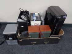 A box of assorted electricals to include Sony micro hifi system, Polaroid 8