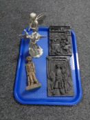 A tray containing two cast metal figures, Flower Fairies,