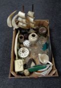 A box containing assorted glassware, West German vase, Lurpak butter dish,