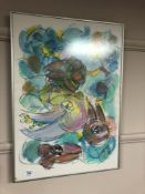 Continental school : Abstract study in chalk, signed in pencil, 41 cm x 58 cm, framed.