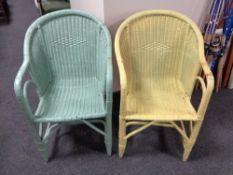 A pair of twentieth century painted loom armchairs