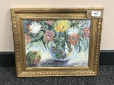 Arthur Smith : Still Life with Flowers in a Vase, oil on board, signed, 22 cm x 29 cm, framed.