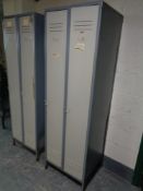 A pair of metal gym lockers