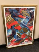 Continental school : A montage in colours, 63 cm x 92 cm, signed, framed.