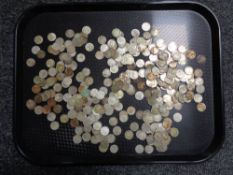 A quantity of silver six pences pre 1947, 888.6g.