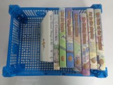 A box containing eight Folio Society volumes to include Jeeves and Worcester Charlotte's Web etc.