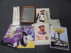 A box containing faux bamboo framed mirror,