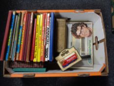 A box of stylophone, gun sight,