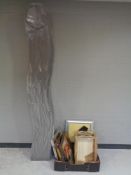 A box of assorted framed pictures to include erotic studies,