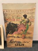 A poster mounted on a board - Fiesta De Toros Spain,