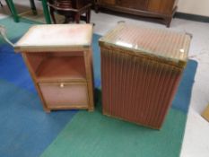 A loom glass topped linen box together with similar bedside cabinet