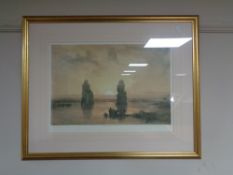 A gilt framed print, Statues of the Memnon at Thebes during the Inundation by David Roberts R.A.