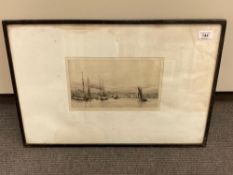 Harold Wyllie : (1880-1973) : Hamble at the End of the Yachting Season, drypoint etching,