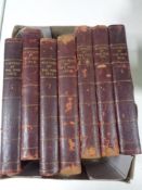 A box containing seven early 20th century volumes, 'The History of the War'.