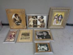 Seven contemporary framed prints including erotic studies,