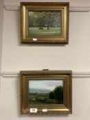 Two oil on panels depicting farmland, initialled GAD, framed.