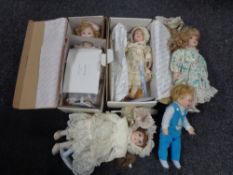 A box of five collector's porcelain headed doll's