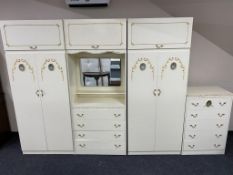 A cream and gilt bedroom suite