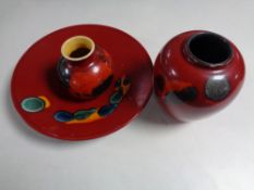 Three pieces of Poole flambe pottery