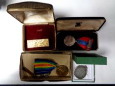 A collection of miscellaneous to include two World War I medals, one on ribbon,