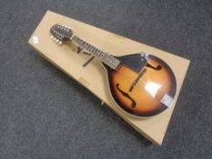 A Fender FM-100 mandolin, serial number 0150700027, sunburst body,